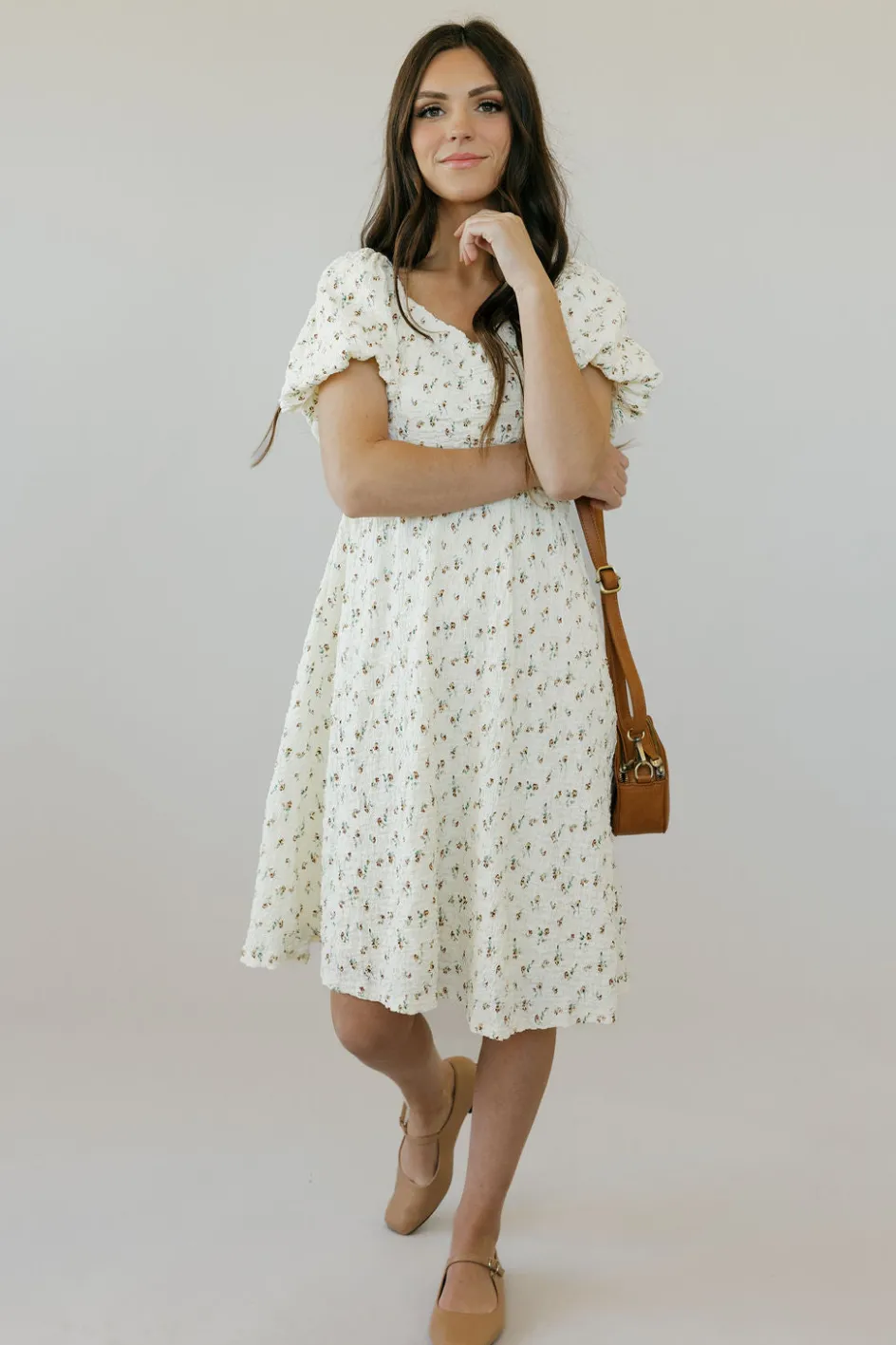Tea N Rose Annabelle Dress-Cream Floral Neutral New