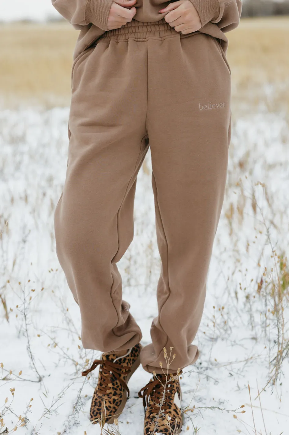 Tea N Rose Believer Joggers-Cocoa Brown Online