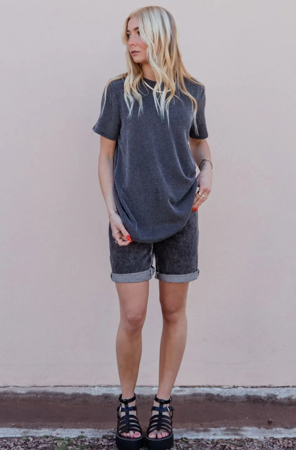 Tres Bien Boone Top-Charcoal Black New