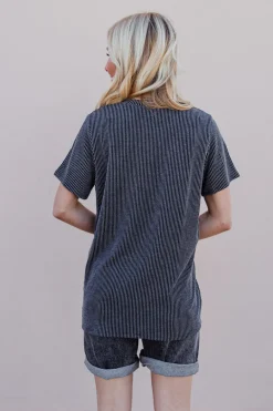 Tres Bien Boone Top-Charcoal Black New