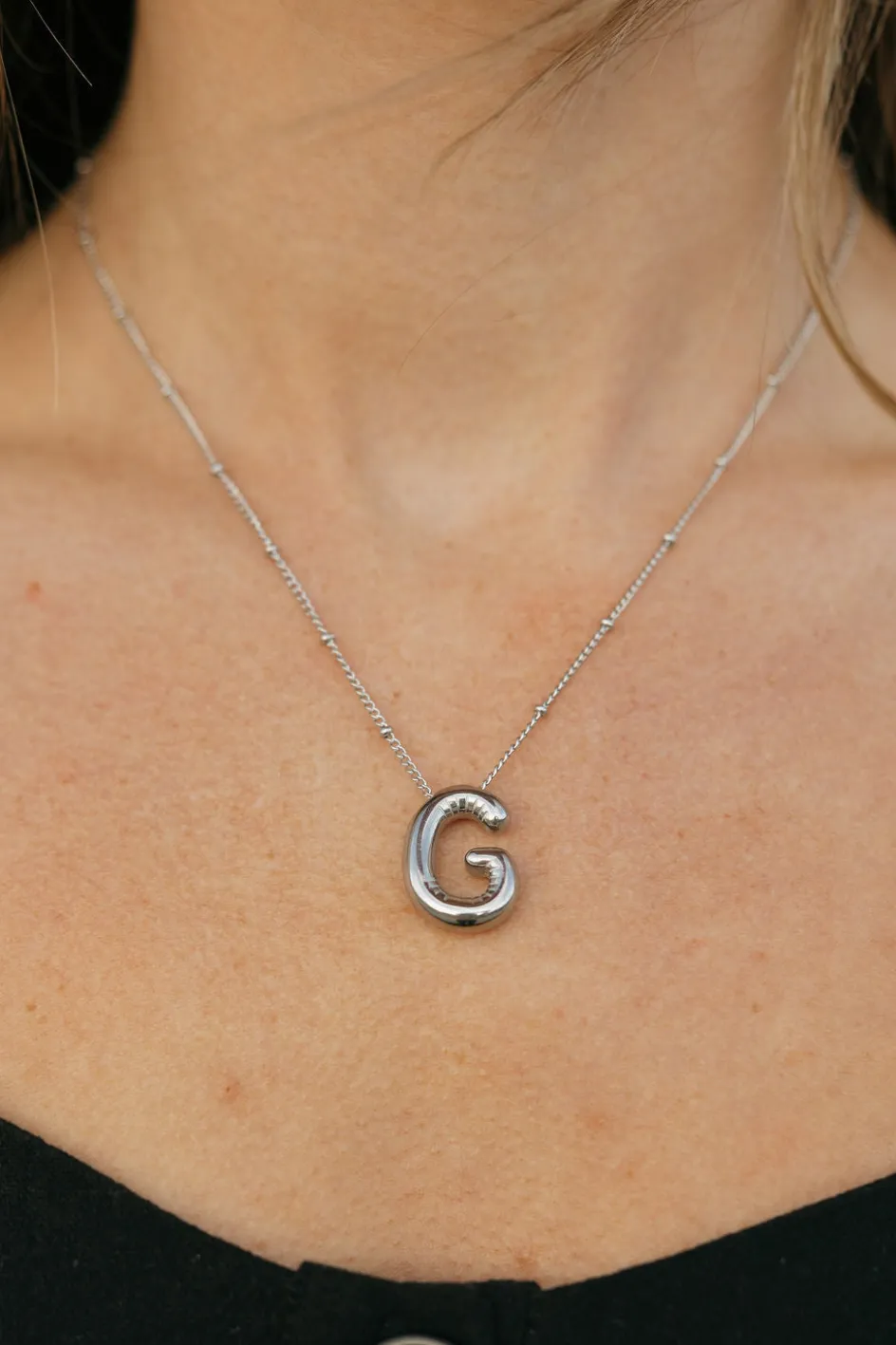 Ali Express Bubble Initial Necklace-Silver New