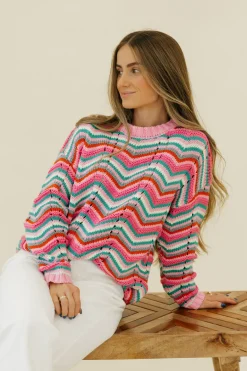 Dongguan Huoyoung Apparel Co Candy Cane Lane Sweater- Multi Pink Online