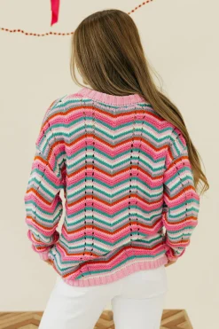 Dongguan Huoyoung Apparel Co Candy Cane Lane Sweater- Multi Pink Online