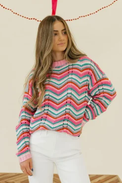 Dongguan Huoyoung Apparel Co Candy Cane Lane Sweater- Multi Pink Online