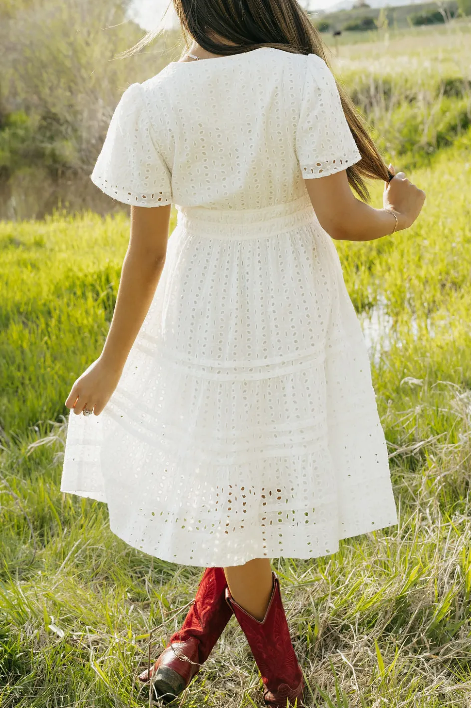 Dongguan Huoyoung Apparel Co Caribbean Dress Knee Length- Eyelet White New