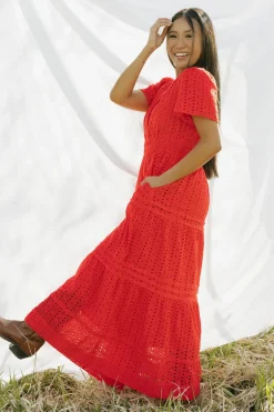 Dongguan Huoyoung Apparel Co Caribbean Dress- Eyelet Red Clearance