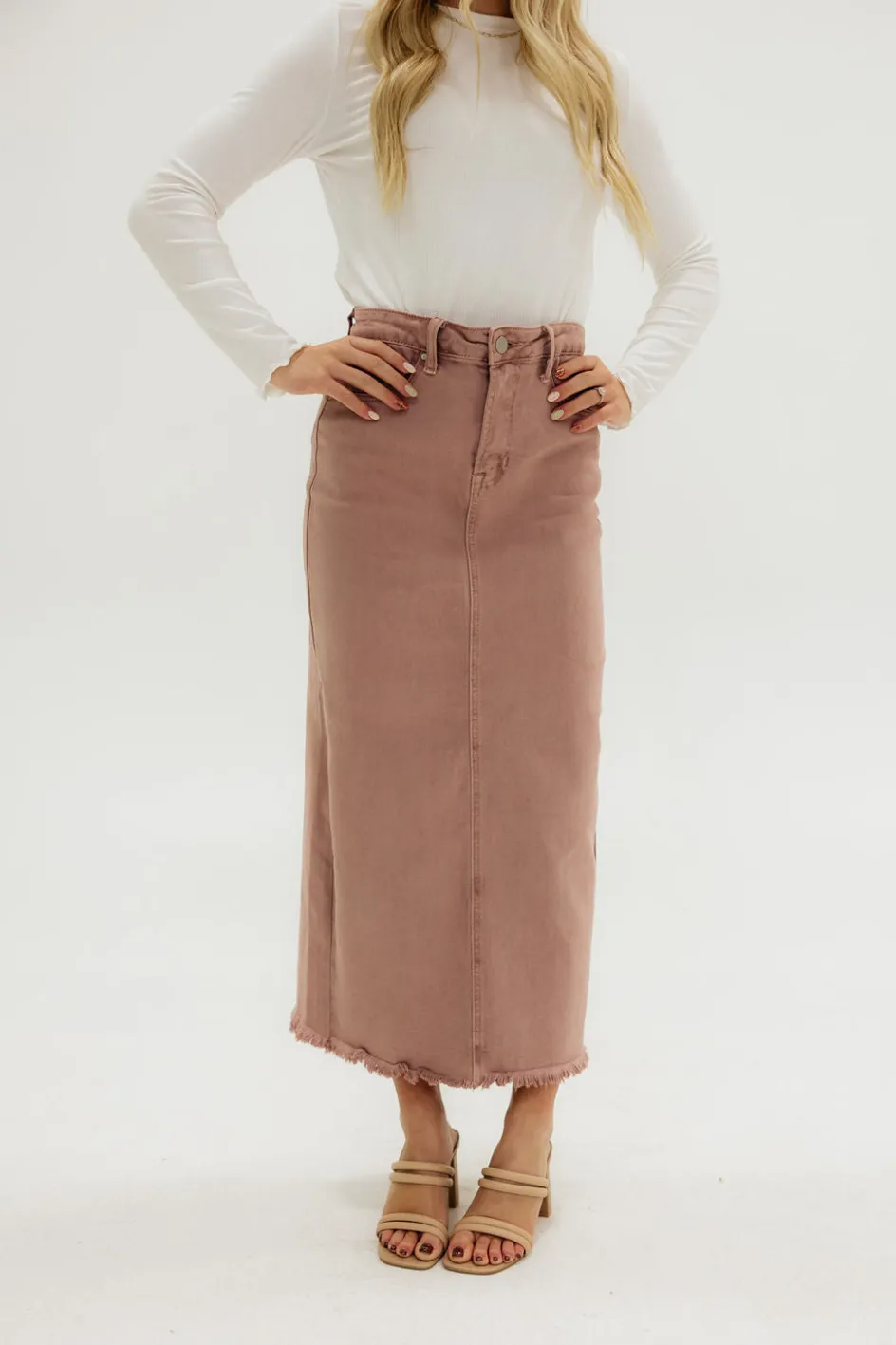 Risen Carsen Denim Skirt-Mauve Pink Outlet