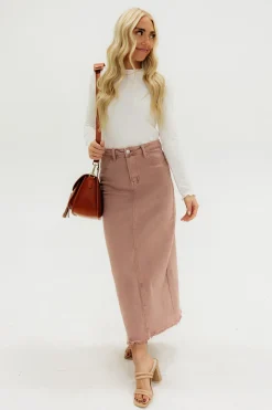 Risen Carsen Denim Skirt-Mauve Pink Outlet
