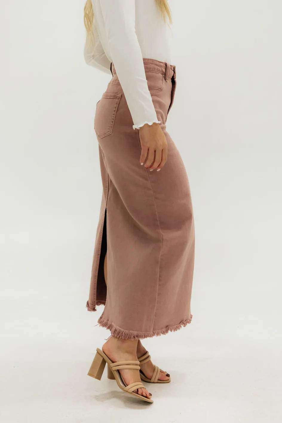 Risen Carsen Denim Skirt-Mauve Pink Outlet