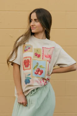 Blume + Co Cherry Stamps Tee-Sand Neutral Sale