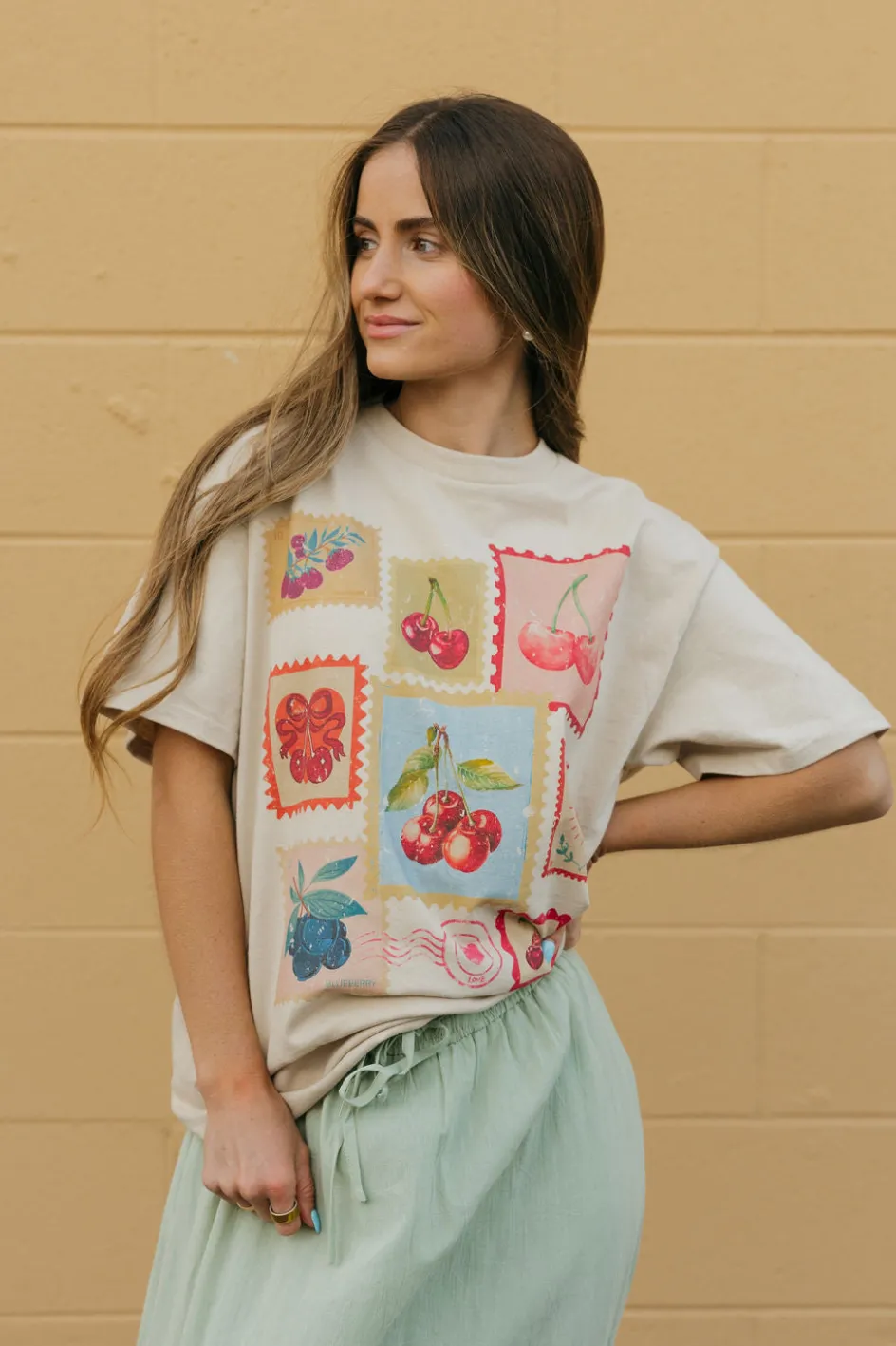 Blume + Co Cherry Stamps Tee-Sand Neutral Sale