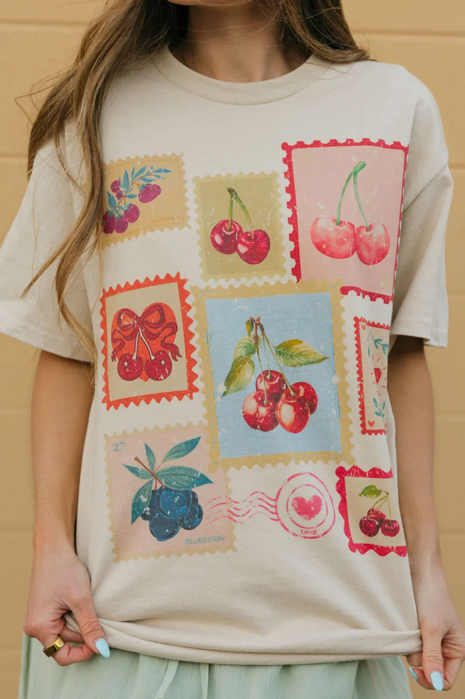 Blume + Co Cherry Stamps Tee-Sand Neutral Sale