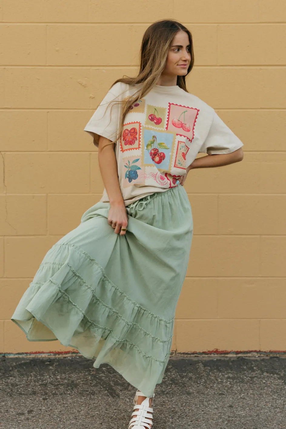 Blume + Co Cherry Stamps Tee-Sand Neutral Sale