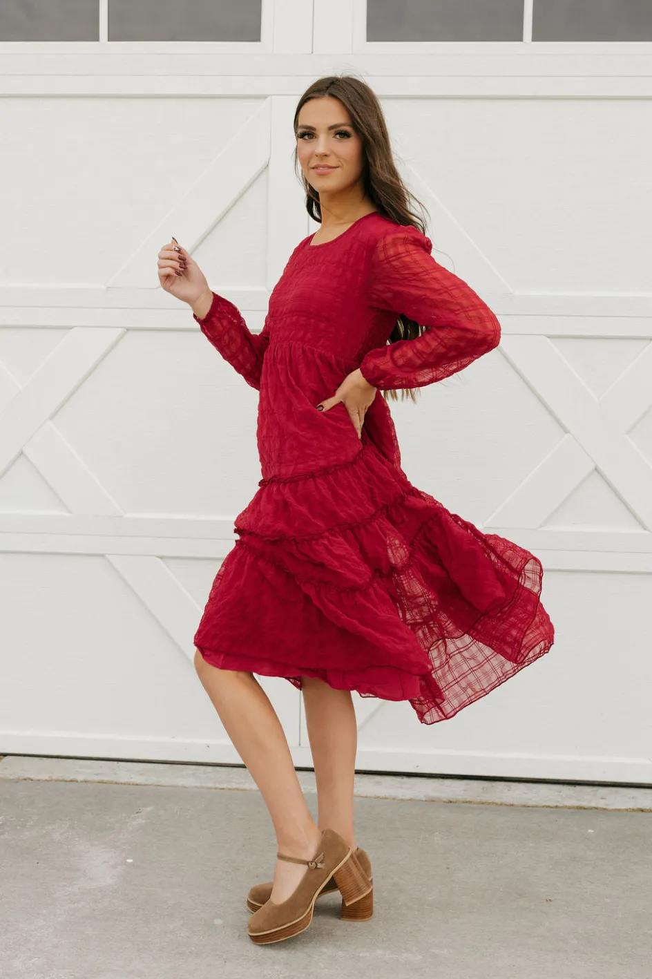 Dongguan Huoyoung Apparel Co Curtis Dress-Maroon Red Fashion