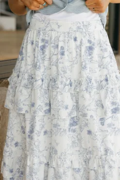 Polagram Cynthia Skirt-Ivory/Blue White Clearance