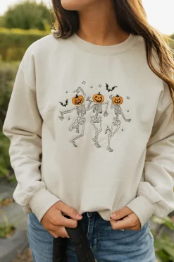 Shop Southern Belle Dancing Skeletons Pullover-Taupe Fashion