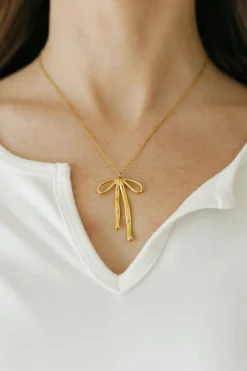 Ali Express Darling Bow Necklace- Gold Hot