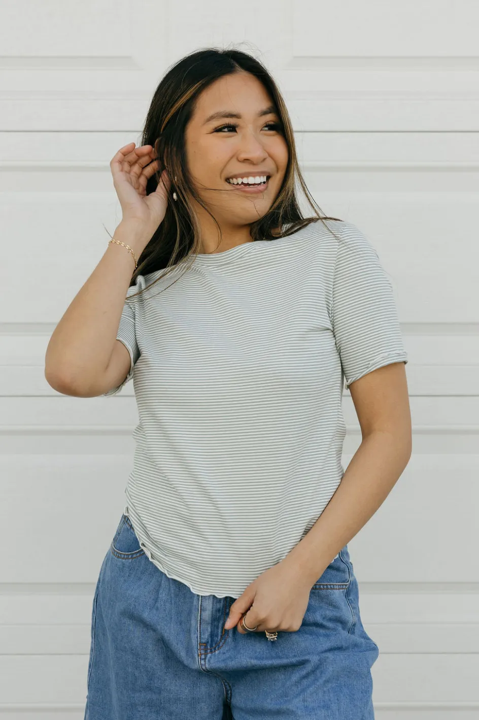 Dongguan Huoyoung Apparel Co Delaney Top-Sage Stripe Green Sale