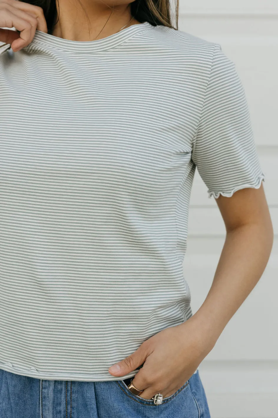 Dongguan Huoyoung Apparel Co Delaney Top-Sage Stripe Green Sale