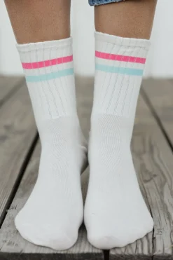 Ali Express Double Stripe Socks Cream/Blue/Pink Clearance