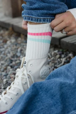 Ali Express Double Stripe Socks Cream/Blue/Pink Clearance