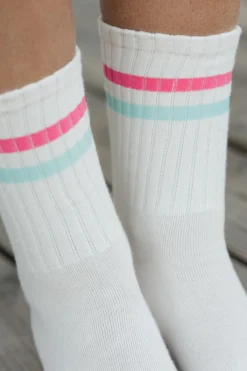Ali Express Double Stripe Socks Cream/Blue/Pink Clearance