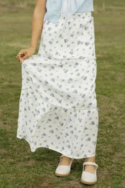 Love Tree Elodie Skirt-Indigo Floral White New