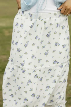 Love Tree Elodie Skirt-Indigo Floral White New