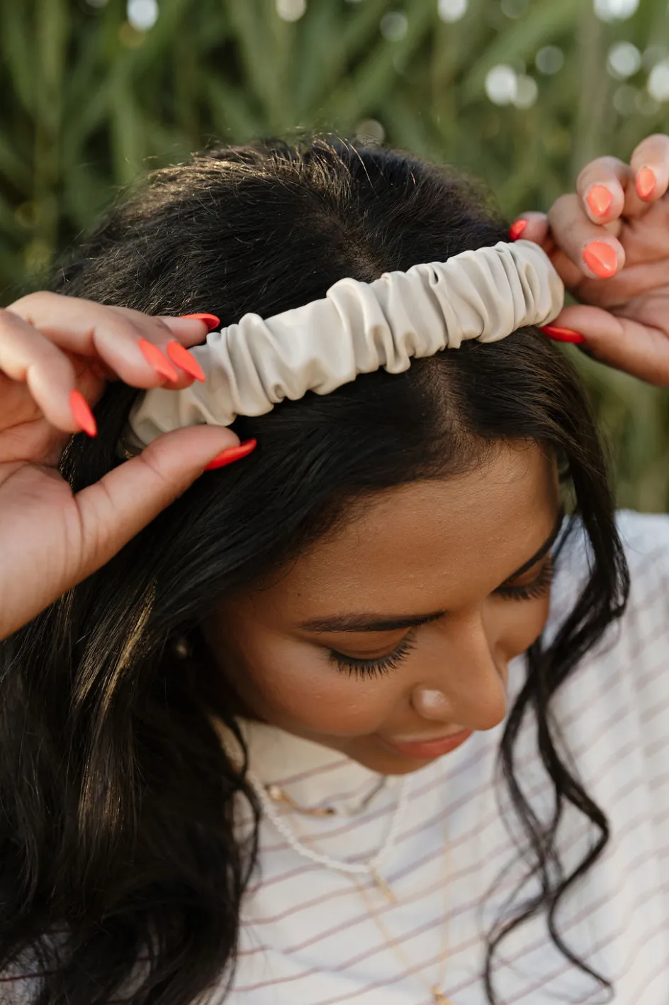 Ali Express Faux Leather Headband Black/Beige Sale