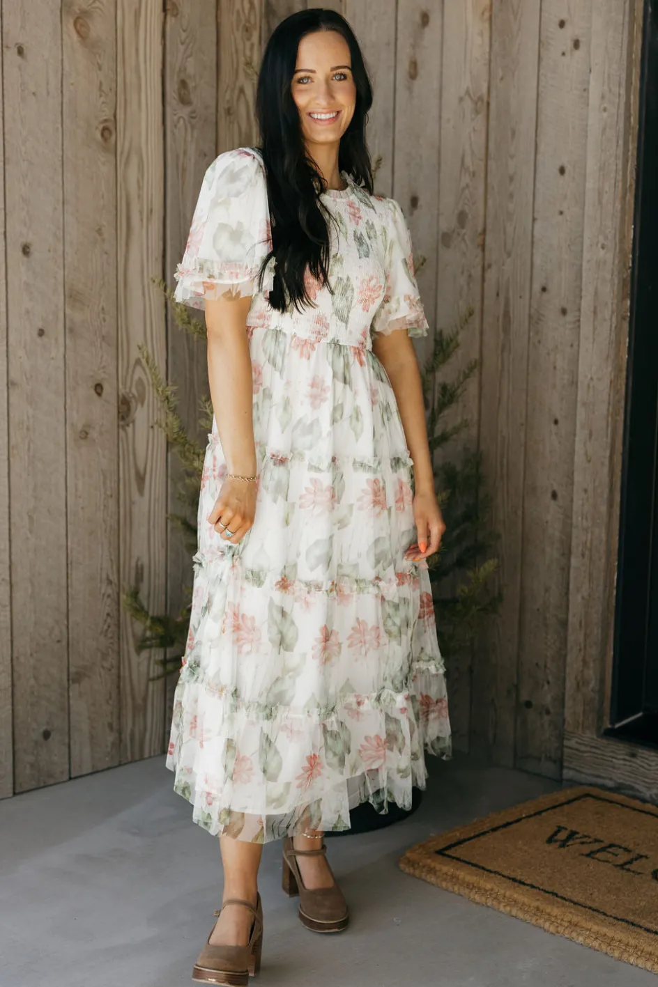 Tea N Rose Felicity Dress-Ivory Floral White Clearance