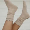 Ali Express Frill Trim Socks Taupe/Black/Ivory New