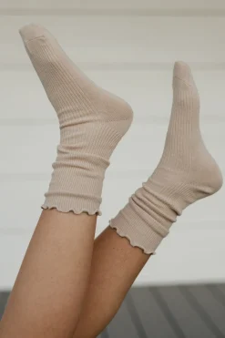 Ali Express Frill Trim Socks Taupe/Black/Ivory New