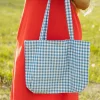 Ali Express Greta Gingham Tote Tan/Blue Sale