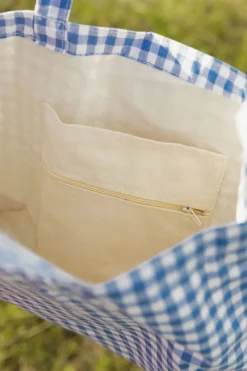 Ali Express Greta Gingham Tote Tan/Blue Sale