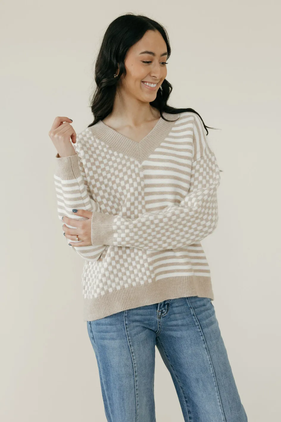 Buttermelon Haiden Sweater-Ivory/Taupe Neutral Best