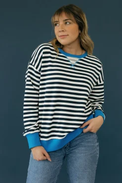 Hem & Thread Hale Top-Navy Stripe Blue New