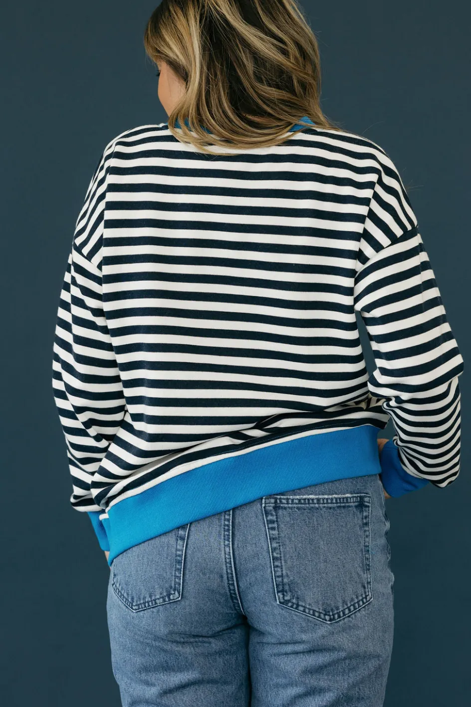 Hem & Thread Hale Top-Navy Stripe Blue New