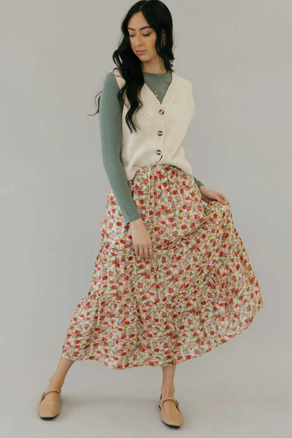 Polagram Haven Skirt-Ivory Multi Neutral Clearance