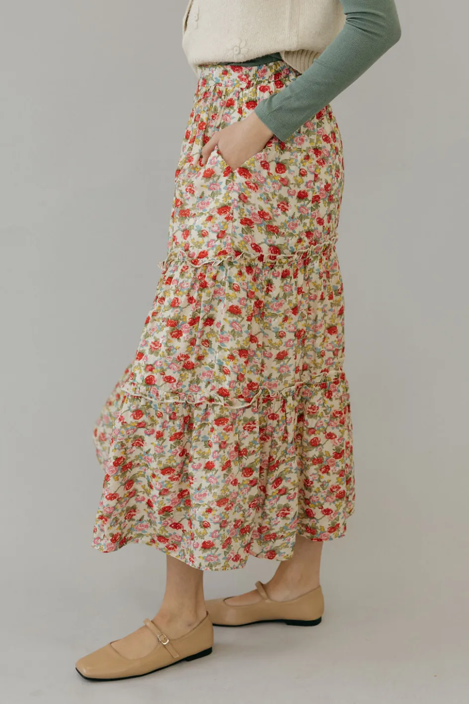 Polagram Haven Skirt-Ivory Multi Neutral Clearance