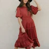 Tea N Rose Jannette Dress-Burnt Umber Red Fashion