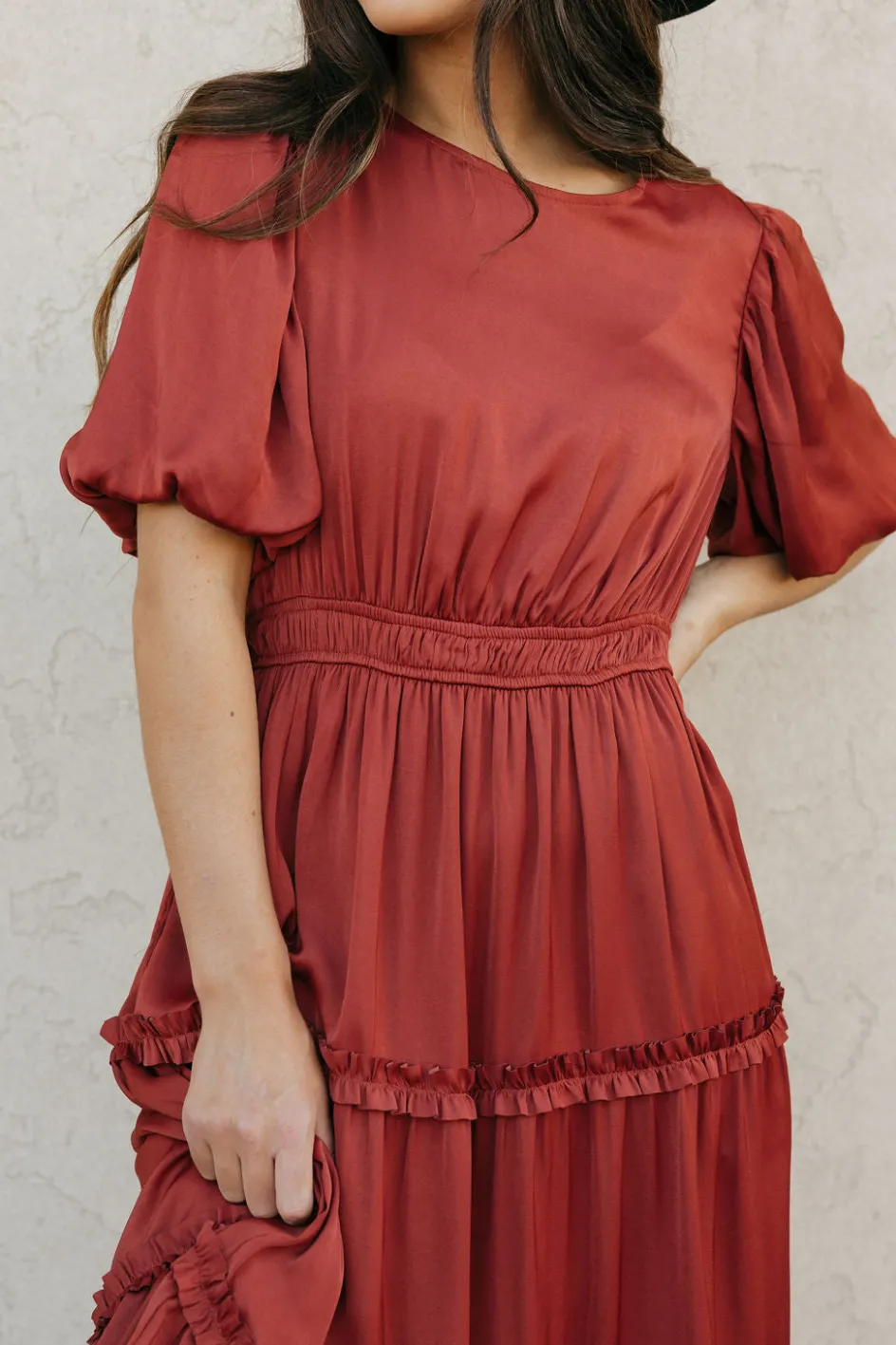 Tea N Rose Jannette Dress-Burnt Umber Red Fashion