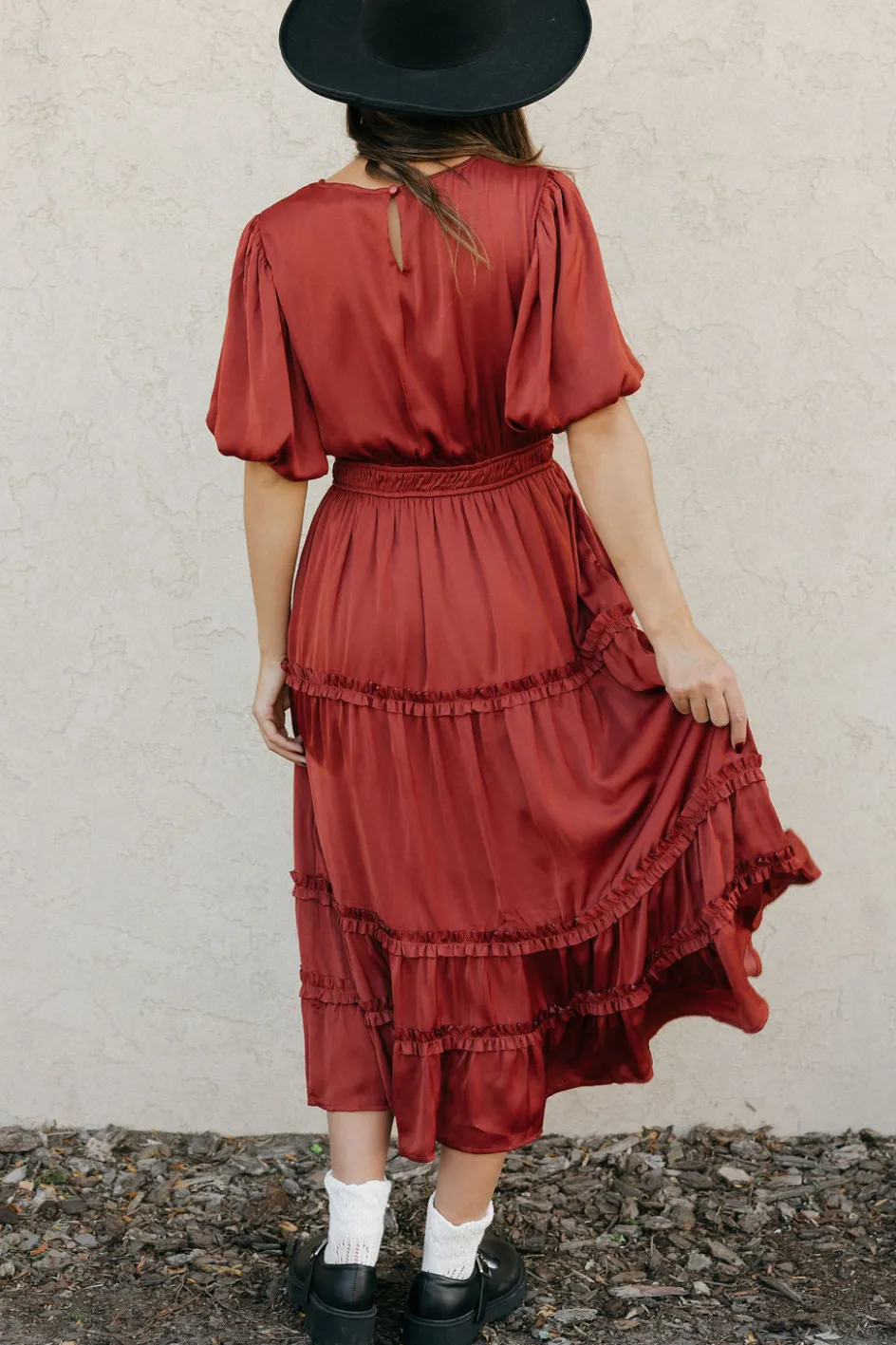 Tea N Rose Jannette Dress-Burnt Umber Red Fashion