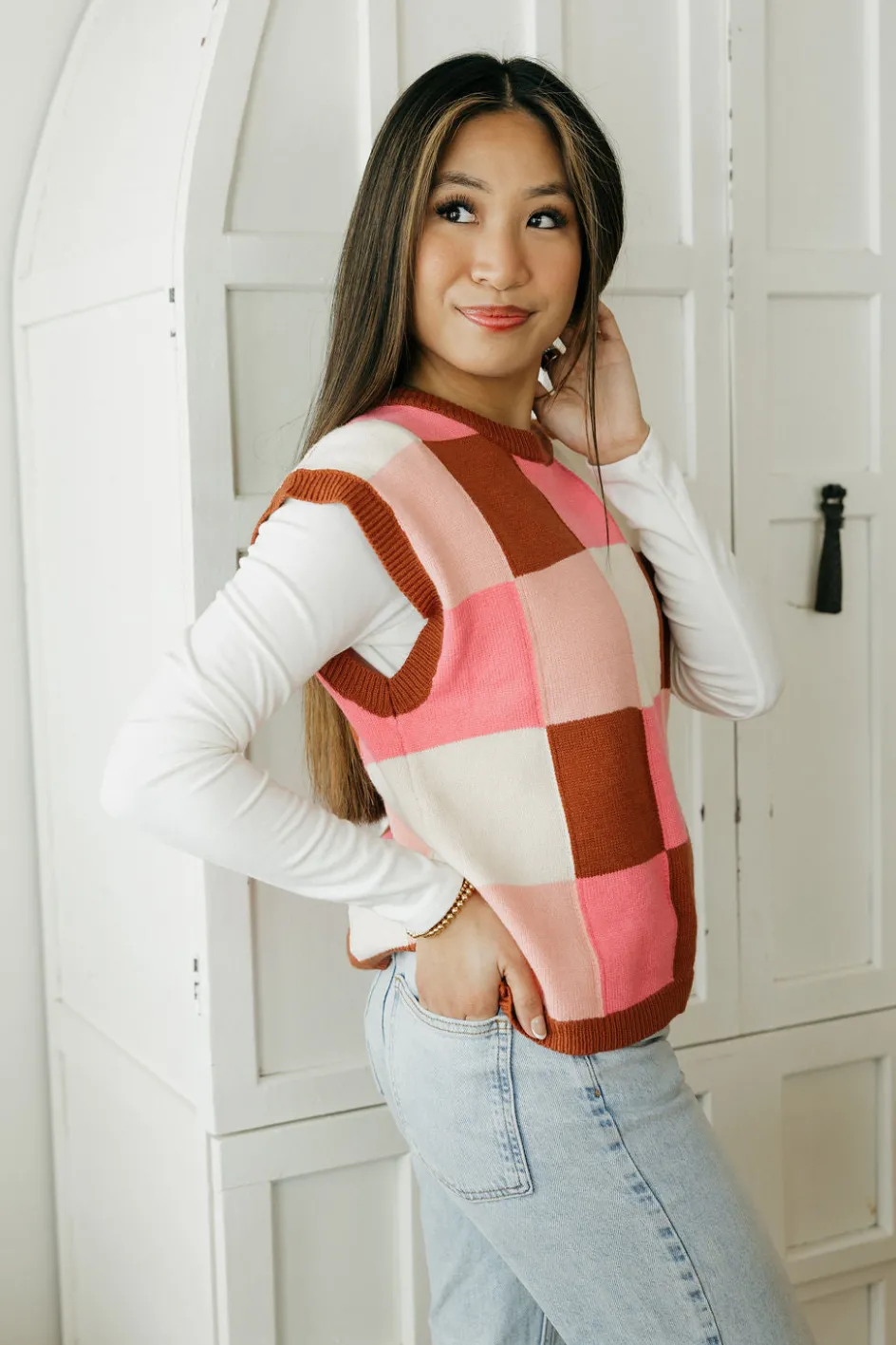 &Merci Judie Sweater Vest- Multi Pink Best