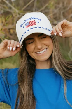 Fashion City Land of Freedom Ballcap- Ivory/Blue Discount
