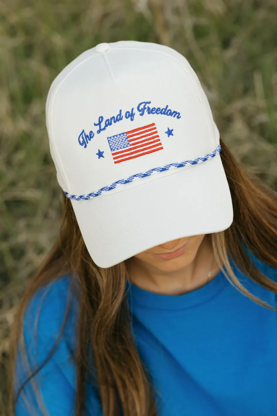 Fashion City Land of Freedom Ballcap- Ivory/Blue Discount