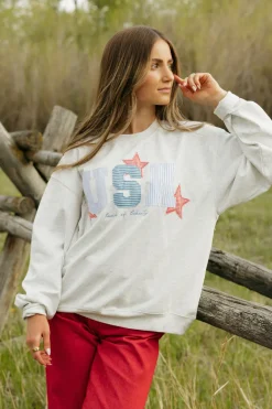 Main Strip Land of Liberty Pullover-Heather Grey Discount