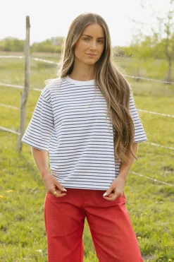 Dongguan Huoyoung Apparel Co Lauren Tee-Ivory/Blue White Outlet