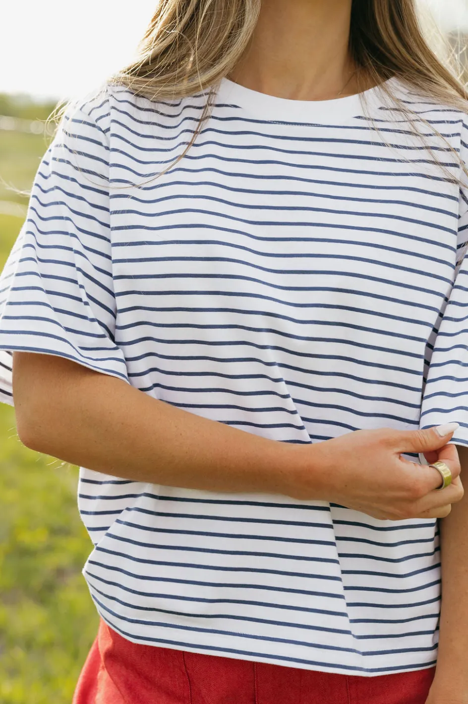 Dongguan Huoyoung Apparel Co Lauren Tee-Ivory/Blue White Outlet