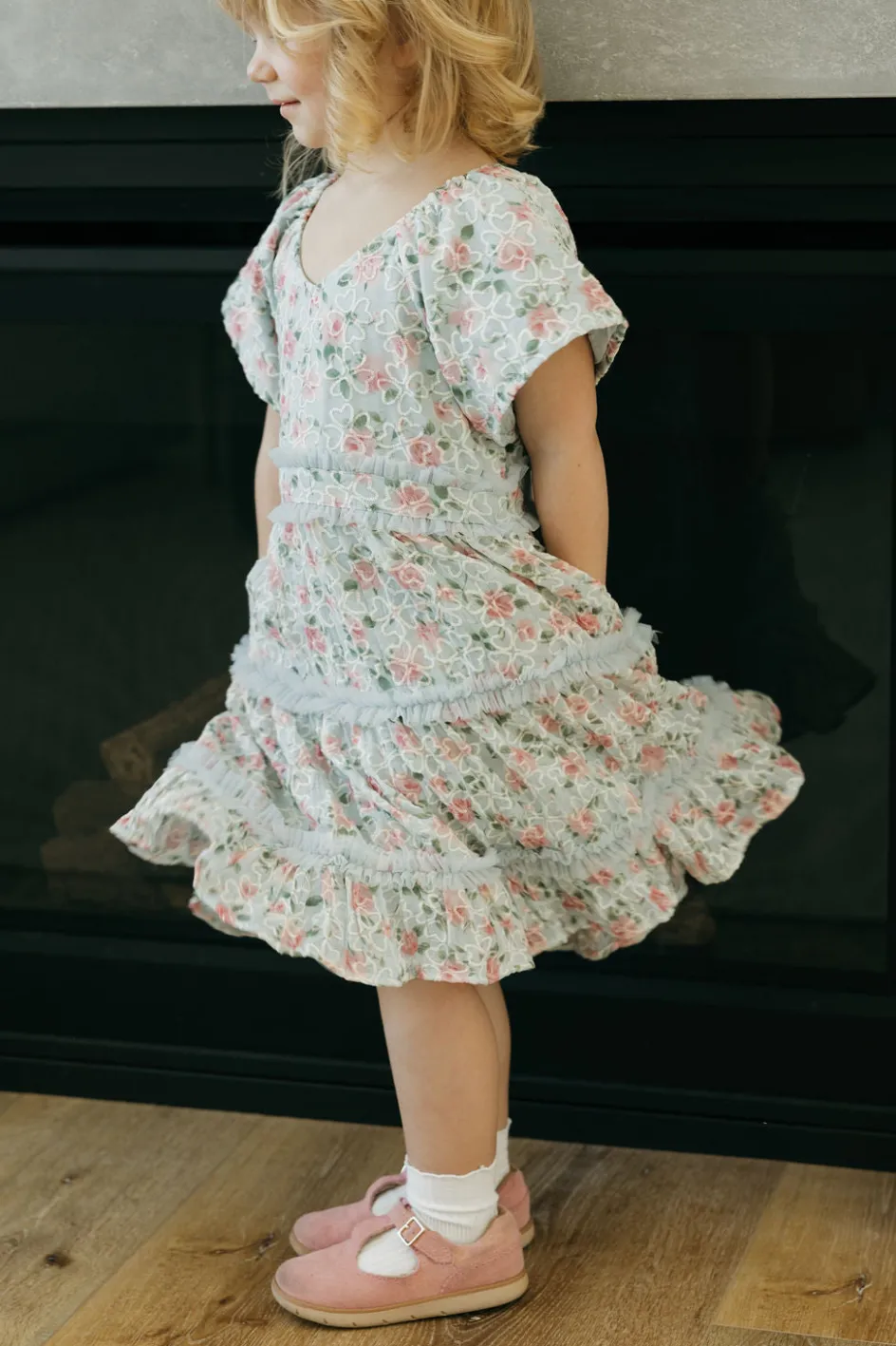 Dongguan Huoyoung Apparel Co Little Girl's Daphne Dress- Floral Blue Sale