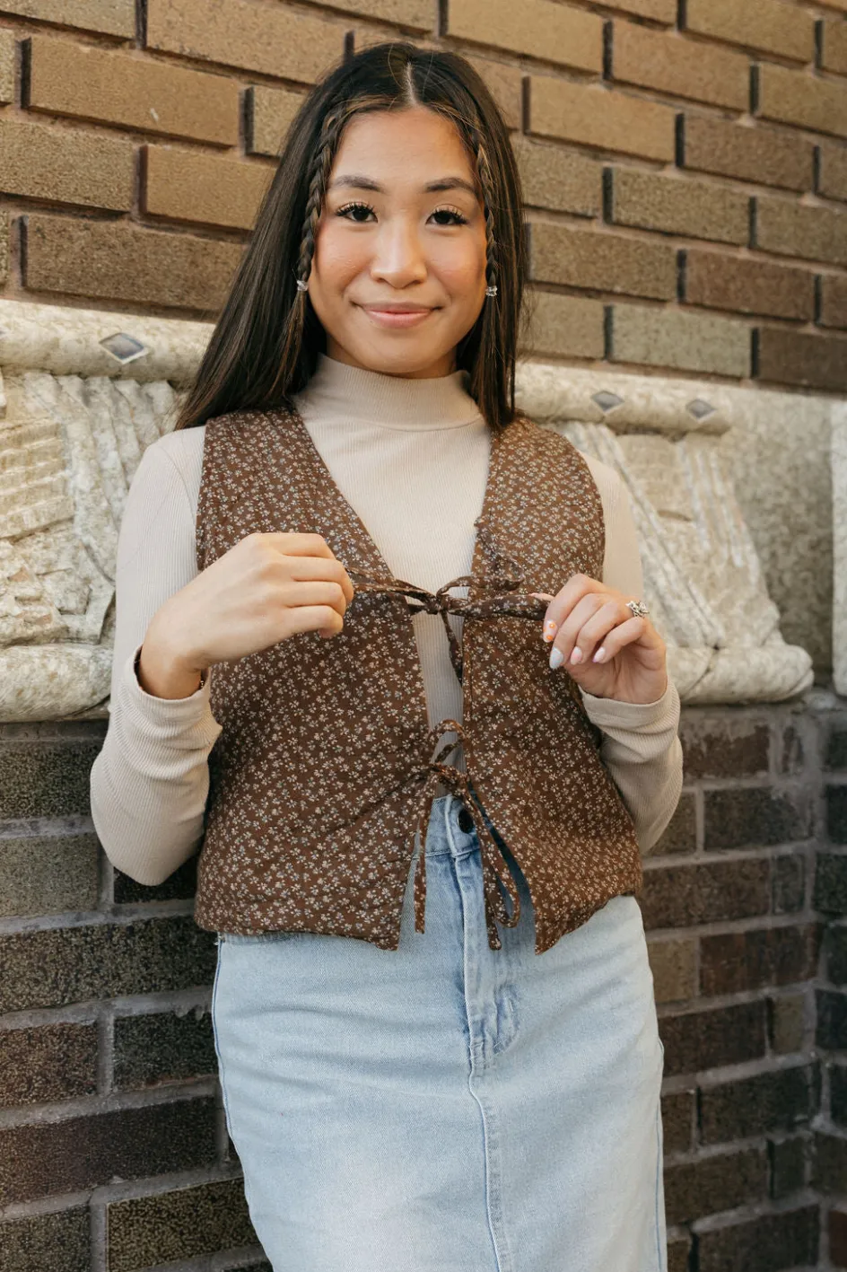 Polagram Lorretta Vest- Floral Brown New